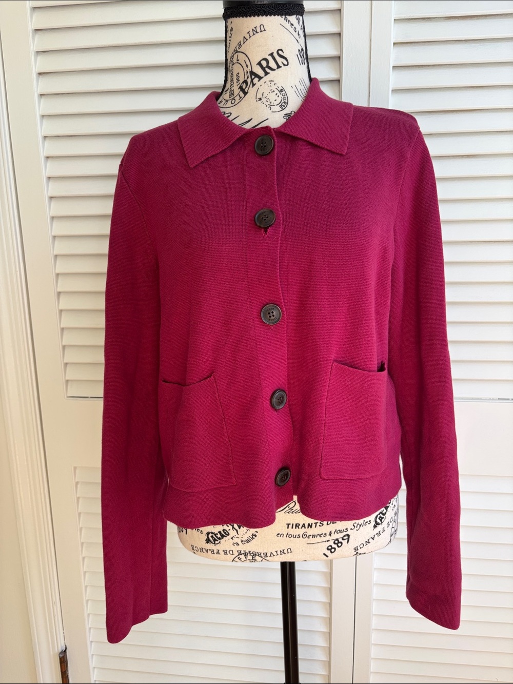 J.Crew Raspberry Cotton Collared Cardigan Sweater M